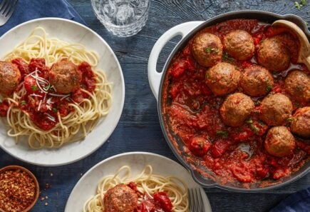 Beyond meatballs in pan and in spaghetti