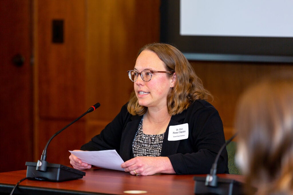 Erin rees clayton, scientific research advisor, speaks at the alternative protein leaders stakeholder convening.