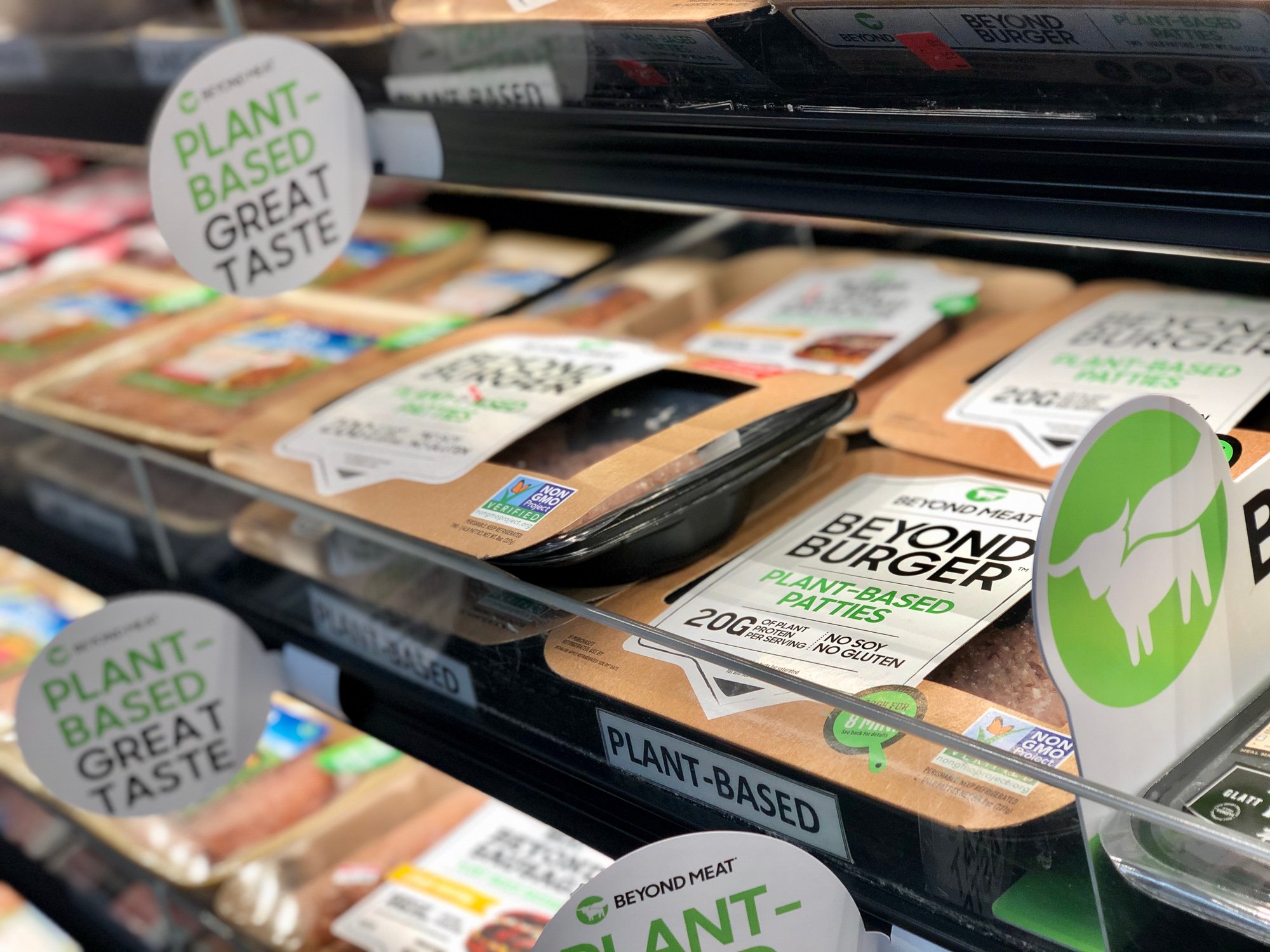 Beyond meat burgers merchandised in the refrigerated section
