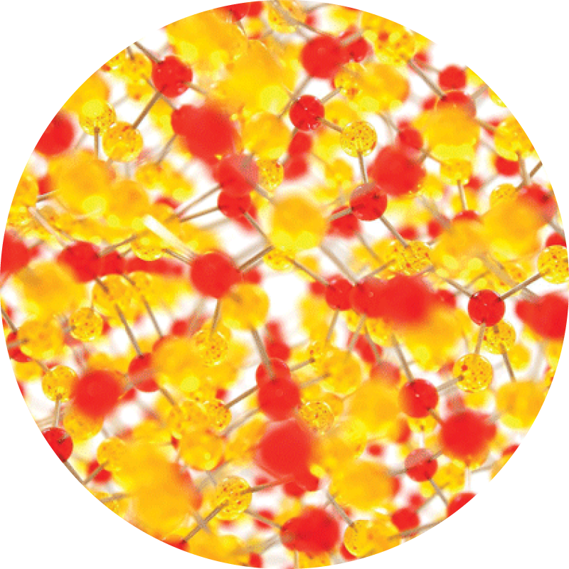 Yellow and red atomic particle concept