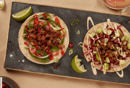 A photo showing cultivated meat tacos