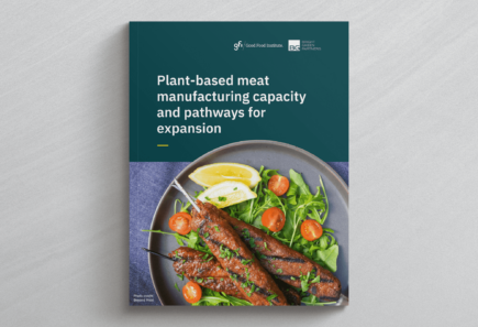 An image showing the report cover for “plant-based meat manufacturing capacity and pathways for expansion” photo credit: beyond meat