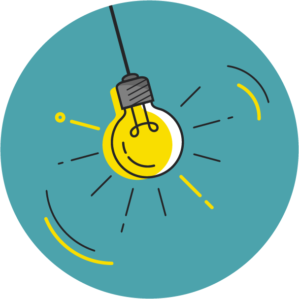 Swinging lit lightbulb graphic representing gfi's innovation priorities